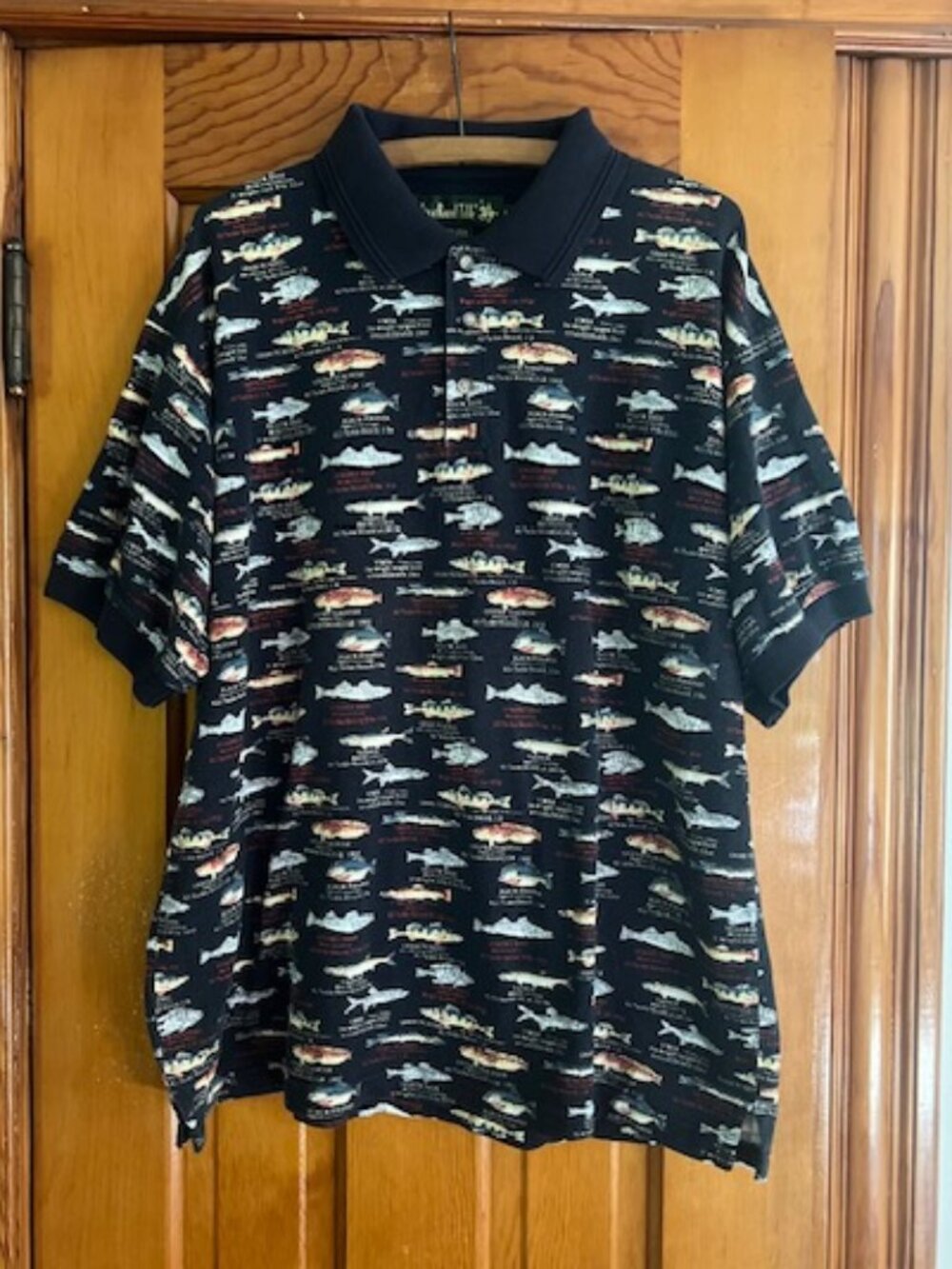 VINTAGE Knights of Round Table  Fish Print POLO  Men's Large